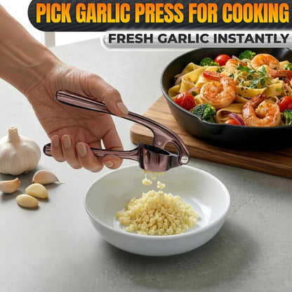 Metal Garlic Press - Ginger Mincer with 37 Built-In Studs for Maximum Extraction, Garlic Crusher for Ginger and Soft Nuts, Rust-Resistant, Ergonomic Handle, No Peel Needed, Hand Wash Only, Silver