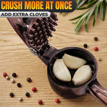 Metal Garlic Press - Ginger Mincer with 37 Built-In Studs for Maximum Extraction, Garlic Crusher for Ginger and Soft Nuts, Rust-Resistant, Ergonomic Handle, No Peel Needed, Hand Wash Only, Silver