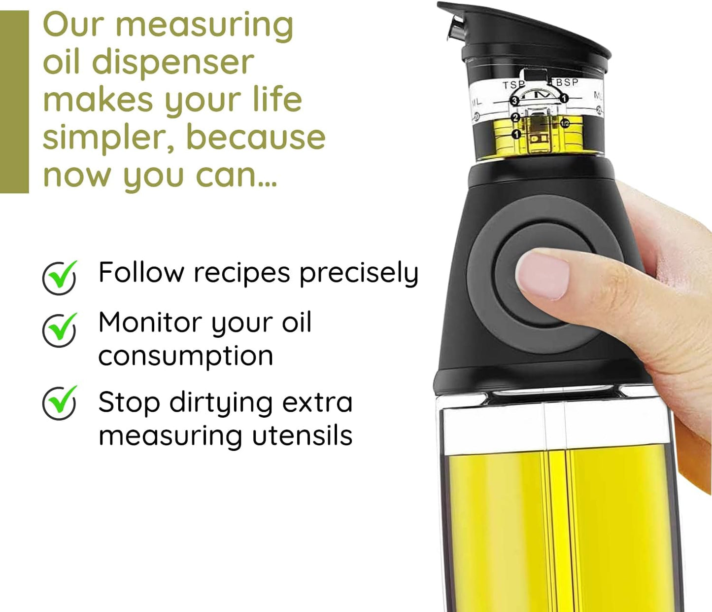 Olive Oil Dispenser Bottle with Pump - Oil Dispenser for Kitchen, Glass Oil and Vinegar Dispenser Set, Measured Cruet for Cooking - Ideal Oil Bottles for Kitchen Gadgets & Gifts, 2 Pack