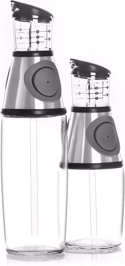 Olive Oil Dispenser Bottle with Pump - Oil Dispenser for Kitchen, Glass Oil and Vinegar Dispenser Set, Measured Cruet for Cooking - Ideal Oil Bottles for Kitchen Gadgets & Gifts, 2 Pack