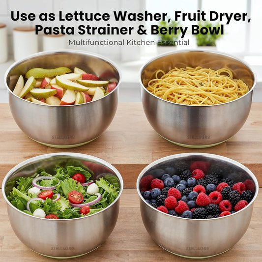 Large Stainless Steel Salad Spinner 5.3QT, Lettuce Dryer, Vegetable Washer with Brake Button, Non-Slip Base, Salad Dryer for Greens, Fruits & Vegetables