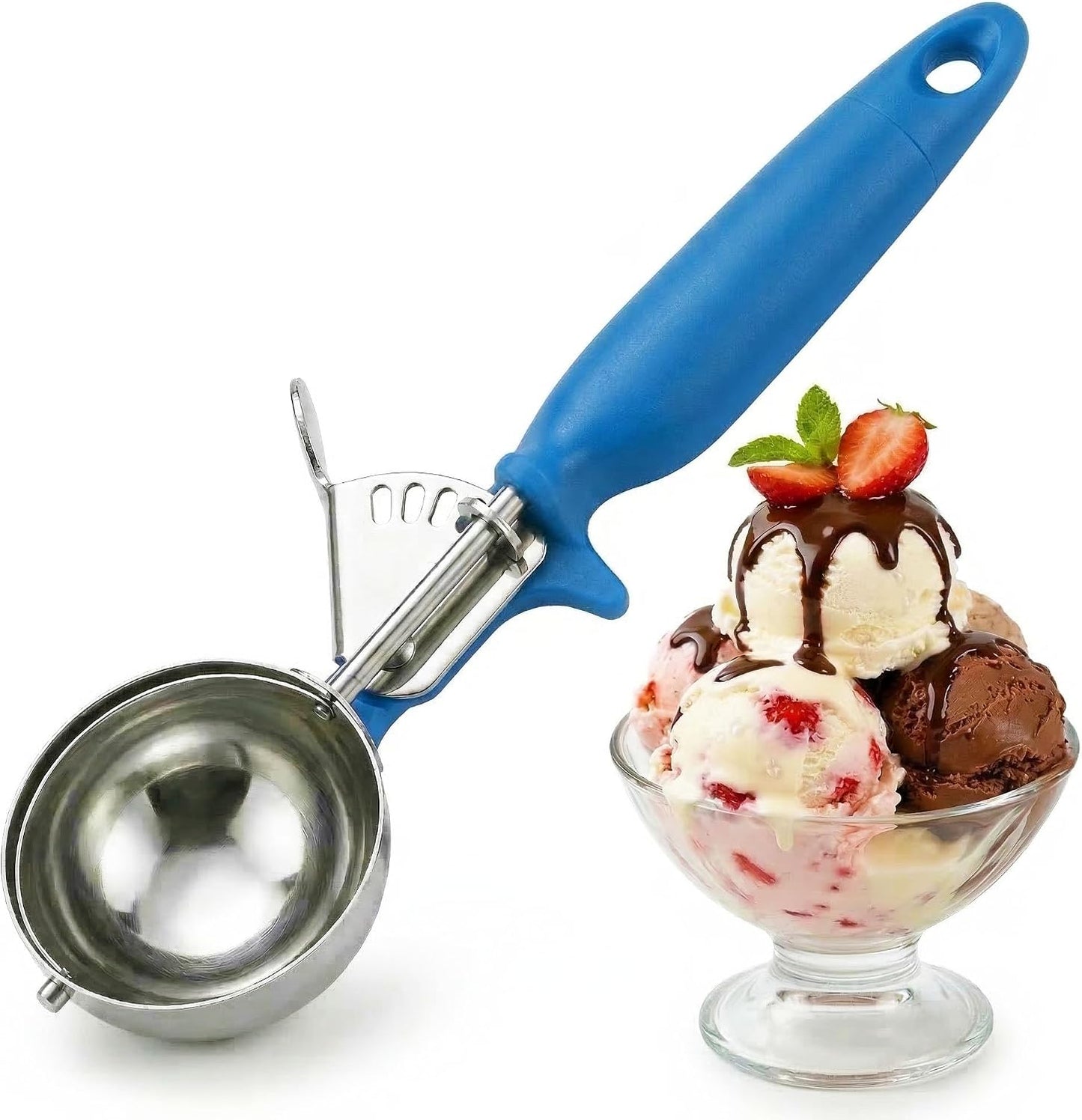 Ice Cream Scoop Disher 4 oz – Stainless Steel Commercial Ice Cream Scooper with Ergonomic Gray Handle – Heavy Duty Trigger Release Portion Scoop for Ice Cream, Gelato | AL1308