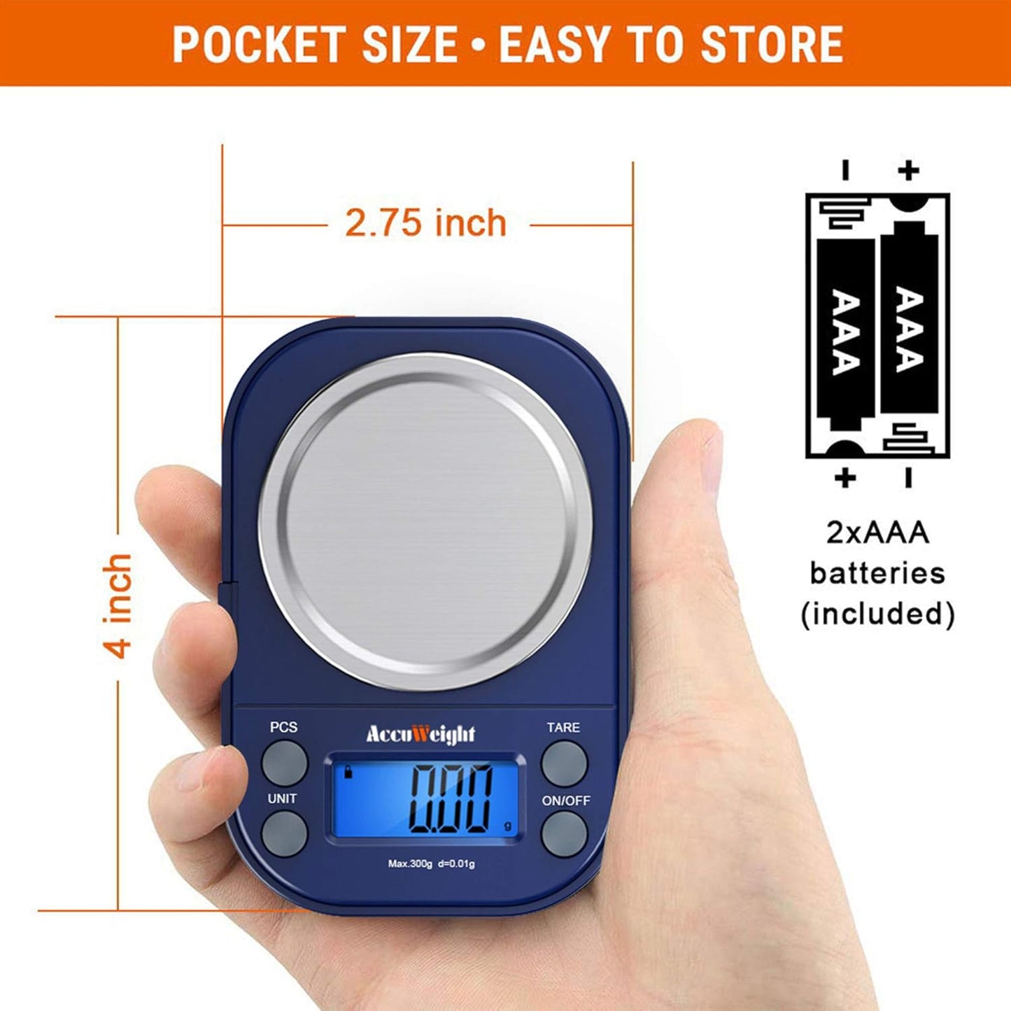 Digital Gram Scale with 300g/0.01g Small Pocket Coffee Scale with High Accuracy, Jewelry Scale with Tare and Calibration for Kitchen Food Scale