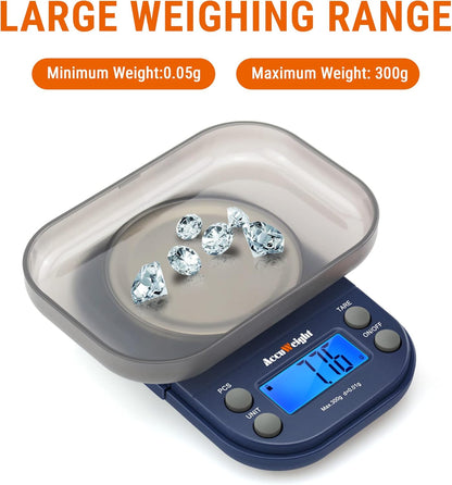 Digital Gram Scale with 300g/0.01g Small Pocket Coffee Scale with High Accuracy, Jewelry Scale with Tare and Calibration for Kitchen Food Scale