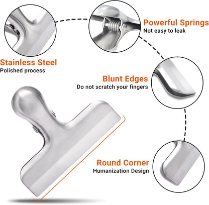 6 Pack Bag Clips, Stainless Steel Chip, Chip Clips Food Clip, Heavy Duty Air Tight Seal Kitchen Clip Snack Food Bag Clamp