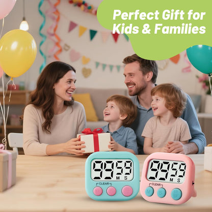 2 Pcs Digital Timer for Kids, Magnetic Countdown Kitchen Timer, Upgrade Loud Alarm Timers for Cooking, Kitchen, Exercise, Work, Study, Classroom, Outdoor Activities, Battery not Including