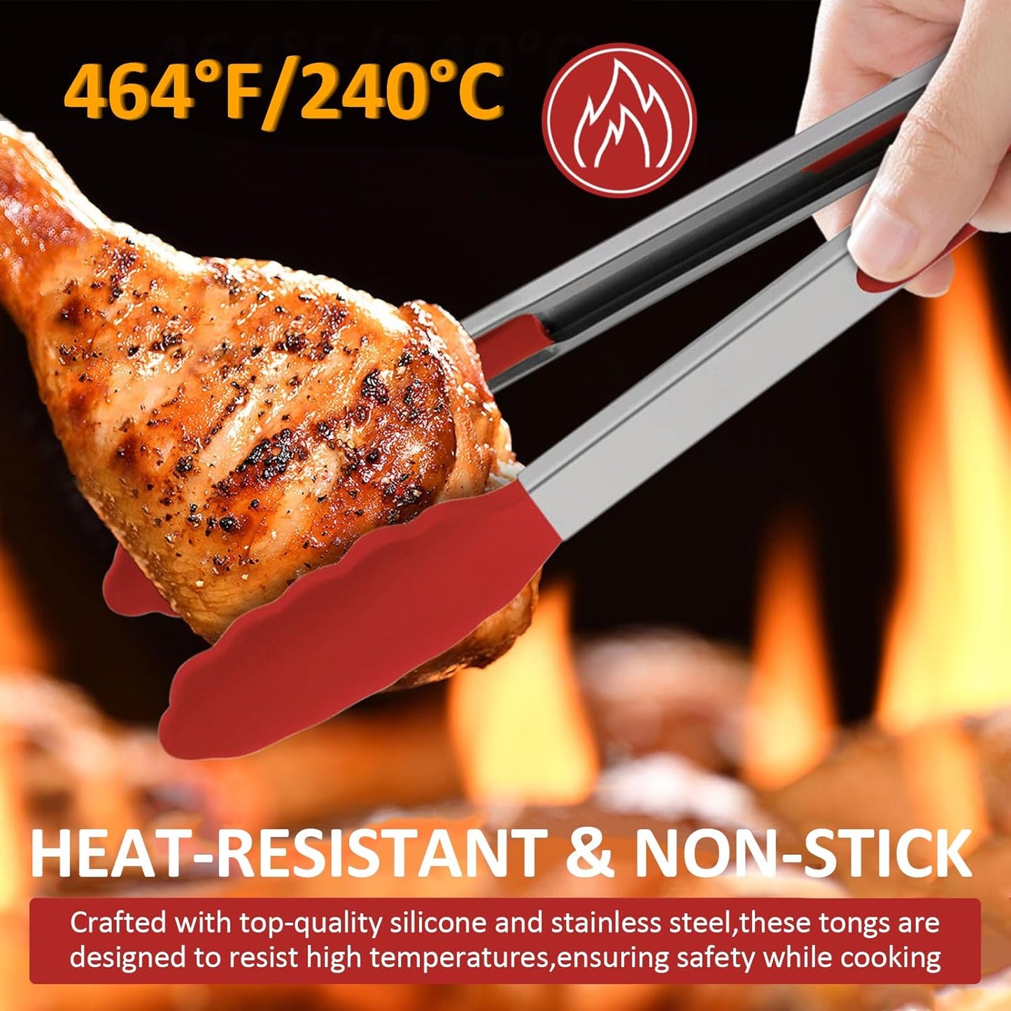 9 Pieces Silicone Tongs for Cooking 7,9,12 inches Kitchen Tongs with Silicone Tip Stainless Steel Heat Resistant Cooking Tongs for Food Grill Salad BBQ Frying and Serving, Black
