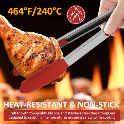 9 Pieces Silicone Tongs for Cooking 7,9,12 inches Kitchen Tongs with Silicone Tip Stainless Steel Heat Resistant Cooking Tongs for Food Grill Salad BBQ Frying and Serving, Black