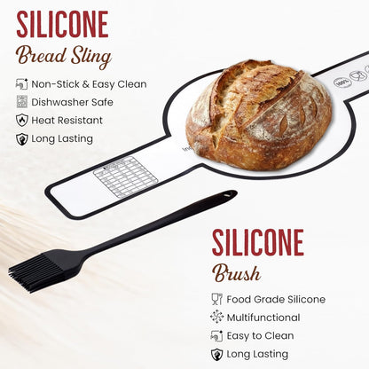 Sourdough Starter Kit 14 Pcs with 9 Inch Banneton Basket, 24 oz Glass Jar | Dough Whisk, Bread Lame with Blades, Silicone Sling and Recipe Book, Bread Making Set, Complete Sourdough Baking Supplies