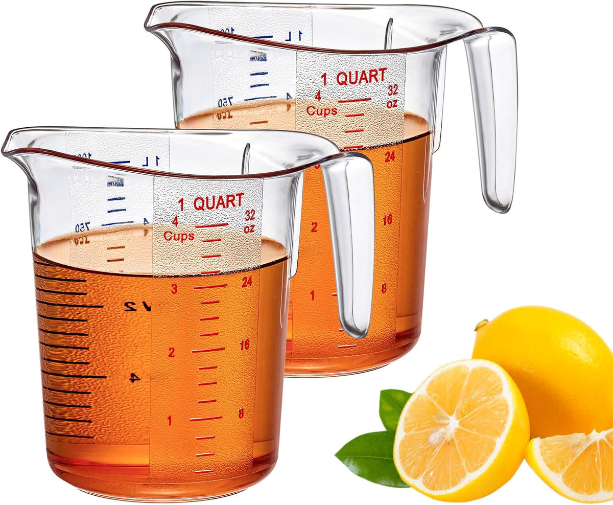Melissa - 32-Ounce Plastic Measuring Pitcher, 4-Cup (1-Quart) Food-Grade Measuring Jug, Unbreakable, Stackable, Dishwasher-Safe, Great for Oil, Vinegar, Flour, and More