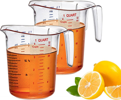 Melissa - 32-Ounce Plastic Measuring Pitcher, 4-Cup (1-Quart) Food-Grade Measuring Jug, Unbreakable, Stackable, Dishwasher-Safe, Great for Oil, Vinegar, Flour, and More