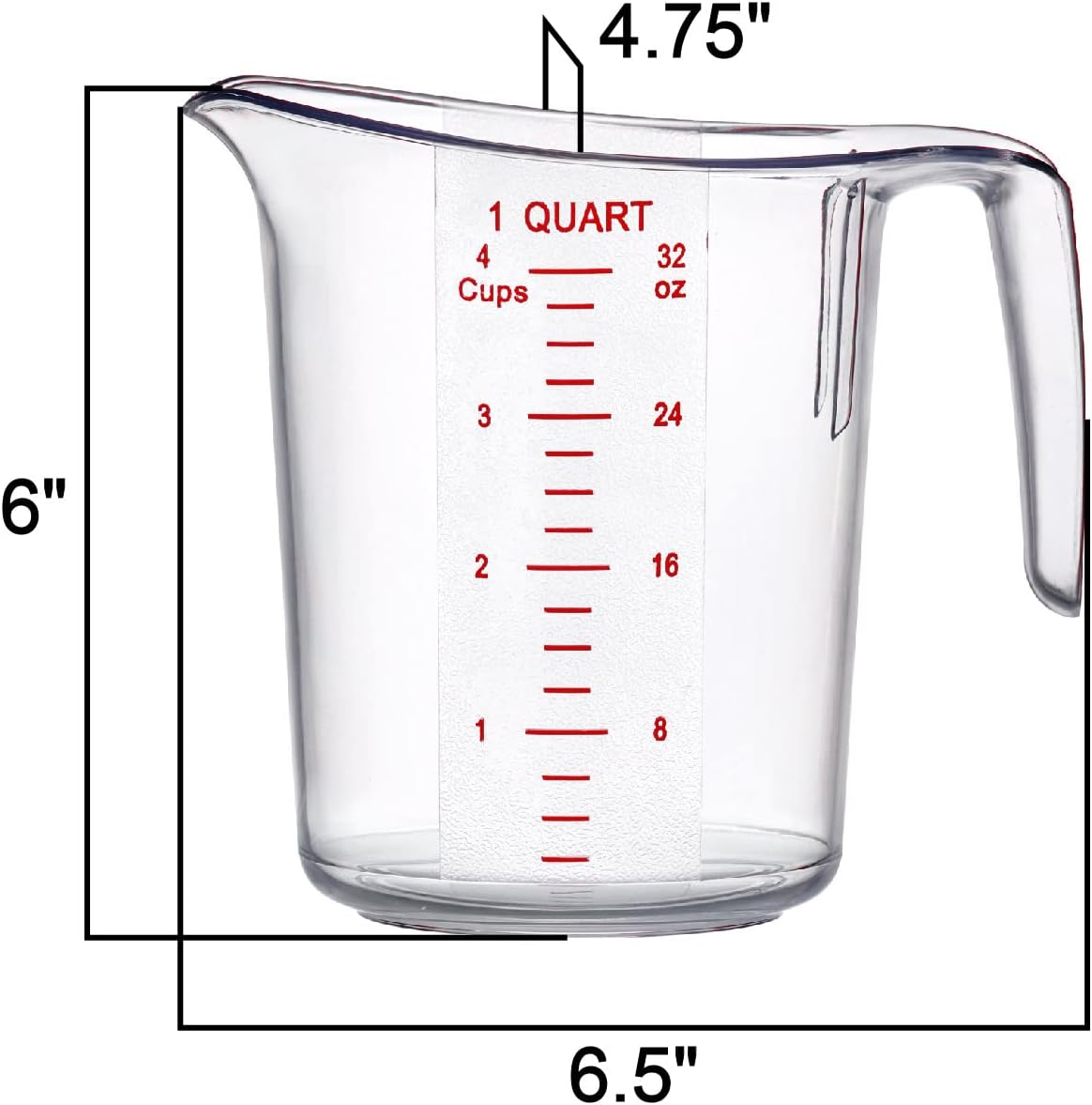 Melissa - 32-Ounce Plastic Measuring Pitcher, 4-Cup (1-Quart) Food-Grade Measuring Jug, Unbreakable, Stackable, Dishwasher-Safe, Great for Oil, Vinegar, Flour, and More