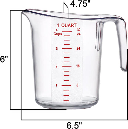 Melissa - 32-Ounce Plastic Measuring Pitcher, 4-Cup (1-Quart) Food-Grade Measuring Jug, Unbreakable, Stackable, Dishwasher-Safe, Great for Oil, Vinegar, Flour, and More