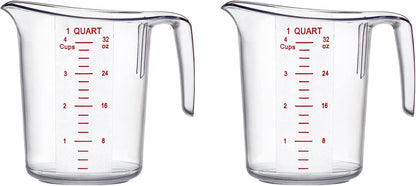 Melissa - 32-Ounce Plastic Measuring Pitcher, 4-Cup (1-Quart) Food-Grade Measuring Jug, Unbreakable, Stackable, Dishwasher-Safe, Great for Oil, Vinegar, Flour, and More