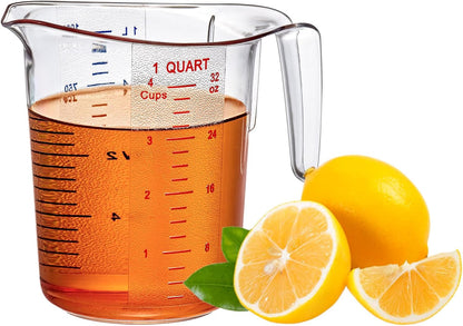 Melissa - 32-Ounce Plastic Measuring Pitcher, 4-Cup (1-Quart) Food-Grade Measuring Jug, Unbreakable, Stackable, Dishwasher-Safe, Great for Oil, Vinegar, Flour, and More