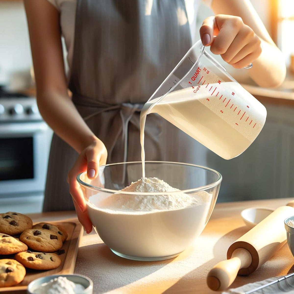 Melissa - 32-Ounce Plastic Measuring Pitcher, 4-Cup (1-Quart) Food-Grade Measuring Jug, Unbreakable, Stackable, Dishwasher-Safe, Great for Oil, Vinegar, Flour, and More