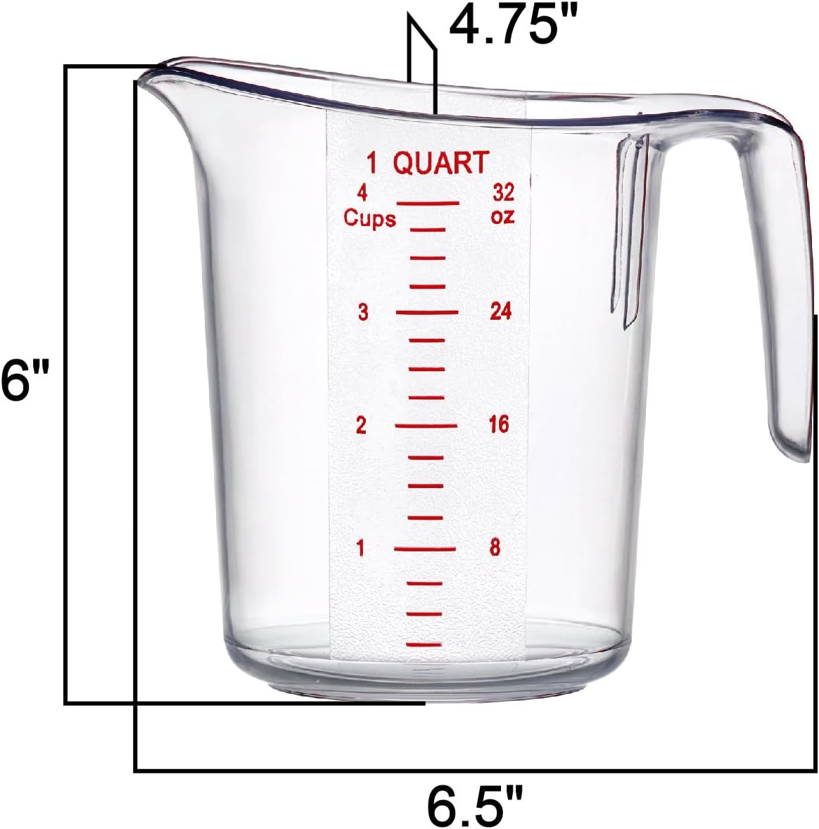 Melissa - 32-Ounce Plastic Measuring Pitcher, 4-Cup (1-Quart) Food-Grade Measuring Jug, Unbreakable, Stackable, Dishwasher-Safe, Great for Oil, Vinegar, Flour, and More