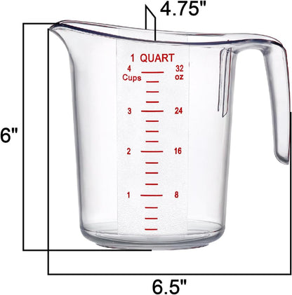Melissa - 32-Ounce Plastic Measuring Pitcher, 4-Cup (1-Quart) Food-Grade Measuring Jug, Unbreakable, Stackable, Dishwasher-Safe, Great for Oil, Vinegar, Flour, and More