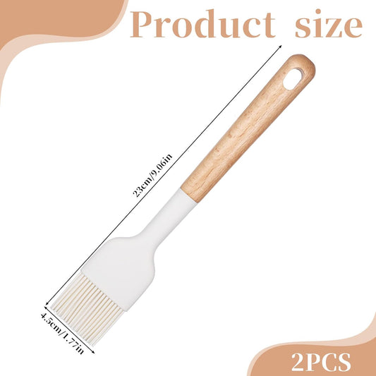 Silicone Basting Pastry Brushes, 2 Pcs Heat Resistant Pastry Brush with Wooden Handle, Oil Brush Food Cooking Brushes Kitchen Utensils for BBQ, Butter, Sauce, Marinade, Baking, Grill Dishwasher Safe