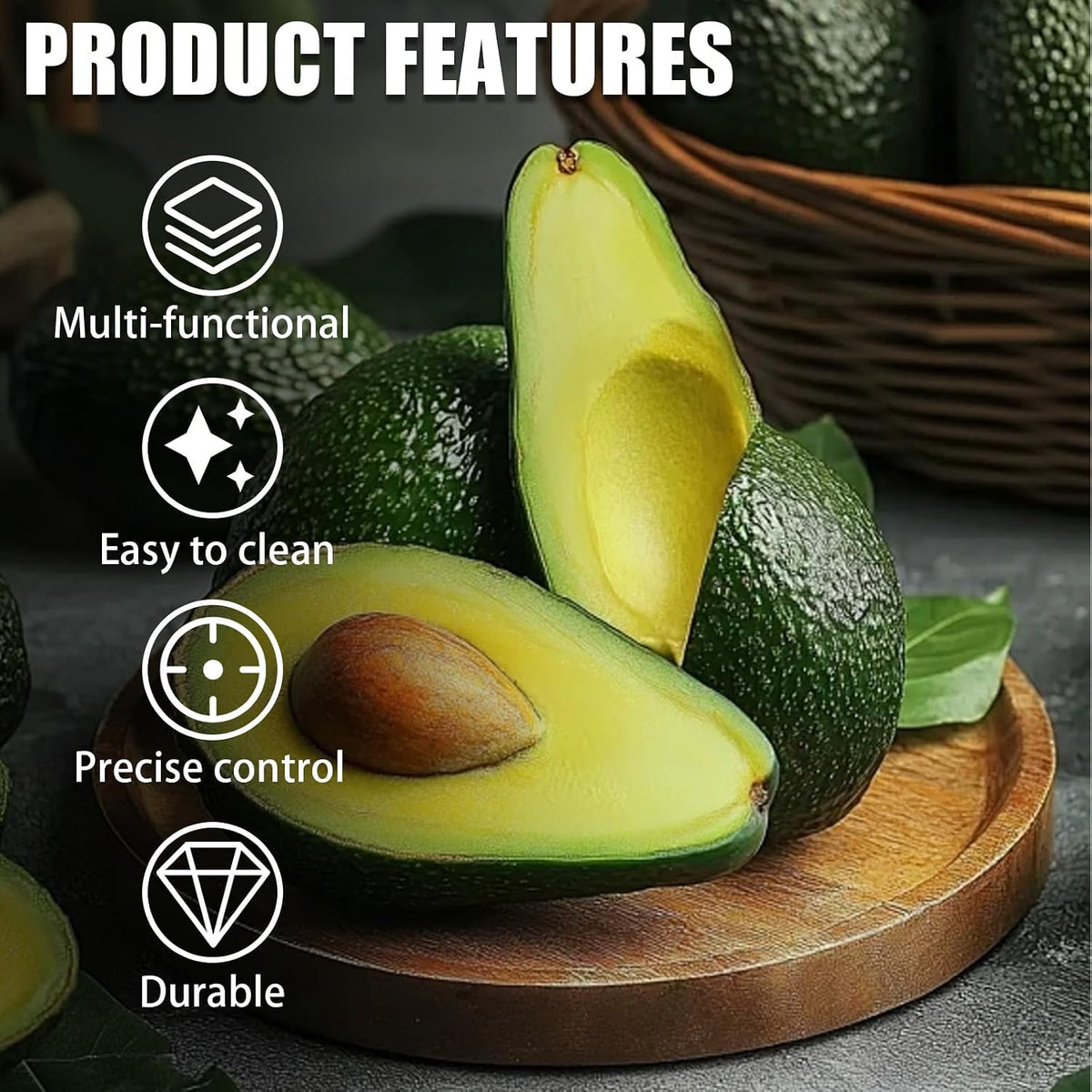 3-in-1 Avocado Slicer Stainless Steel Blade Dishwasher Safe Green
