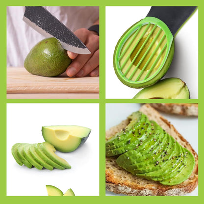 3-in-1 Avocado Slicer Stainless Steel Blade Dishwasher Safe Green