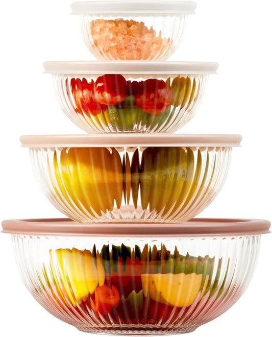 Glass Mixing Bowls with Lids Sets, 4 PCS serving bowls for party or kitchen | For Baking, Meal Prepping and Salad, Bpa Free and Dishwasher and microwave Safe Serving Bowls, 0.2 / 0.5 / 1.1 / 2.1 QT