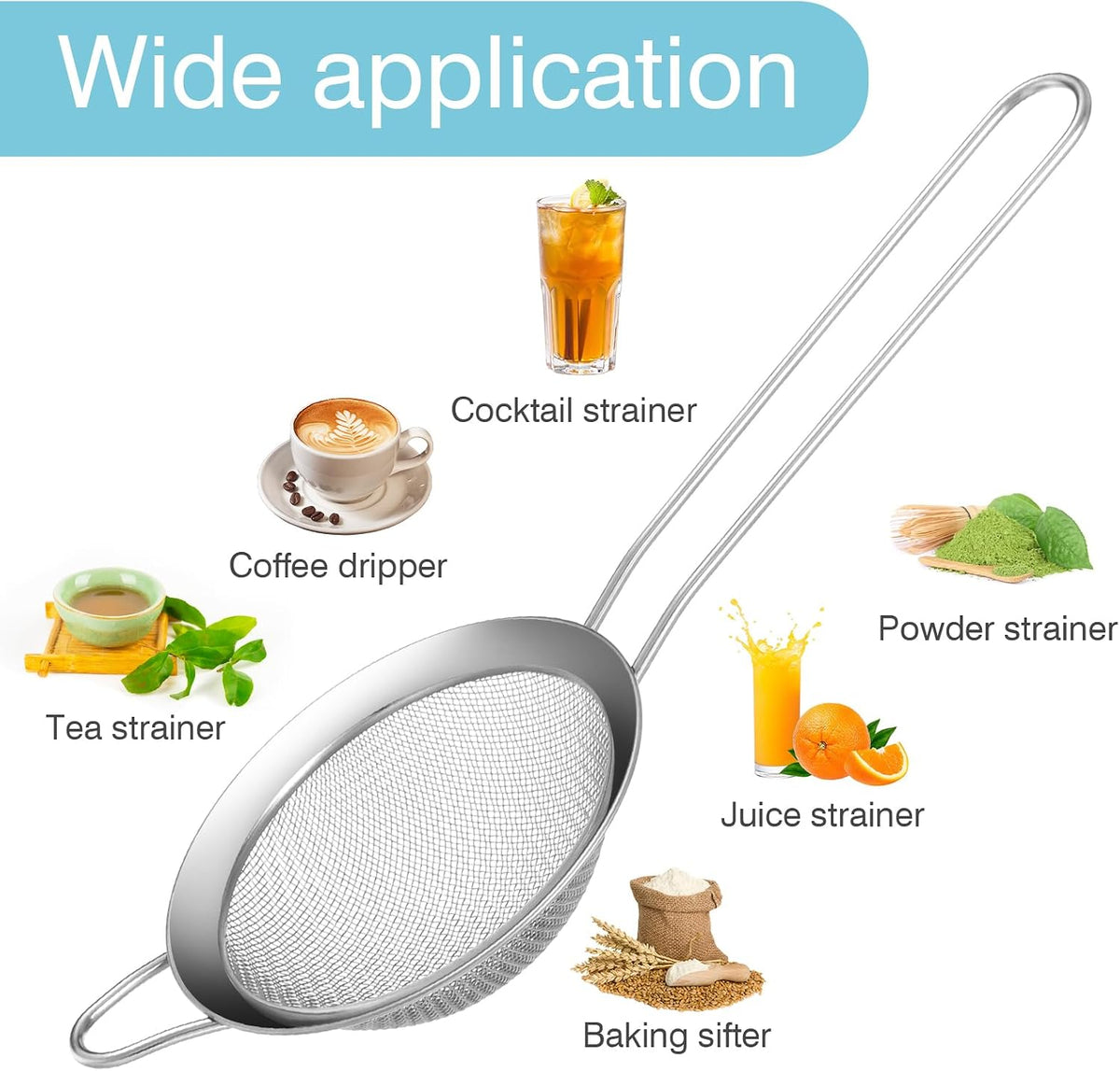 15 Pcs Stainless Steel Small Strainer, Small Fine Mesh Tea Strainer, Mini Stainless Steel Sieve with Handle, Kitchen Metal Sifter Strainers for Tea, Juicing, Coffee, Cocktail, Powdered Sugar, Matcha