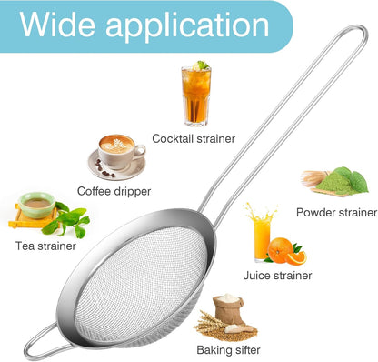 15 Pcs Stainless Steel Small Strainer, Small Fine Mesh Tea Strainer, Mini Stainless Steel Sieve with Handle, Kitchen Metal Sifter Strainers for Tea, Juicing, Coffee, Cocktail, Powdered Sugar, Matcha