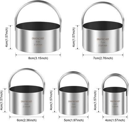 5 Pcs Professional Stainless Steel Cookie Cutters Set - Round Biscuit Cutter with Handle, Used for Making Cake, Fried Egg, Dumpling, Doughnut - Essential Baking Tools for Dough Preparation