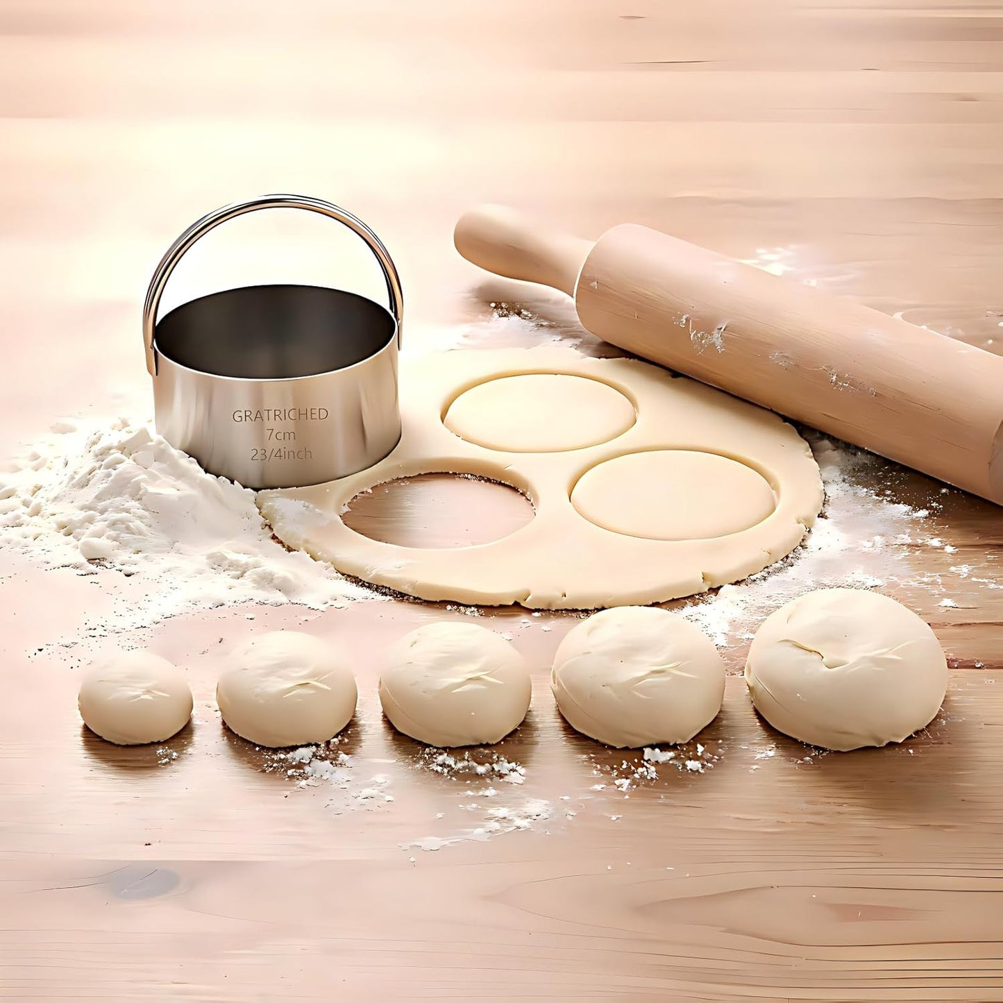 5 Pcs Professional Stainless Steel Cookie Cutters Set - Round Biscuit Cutter with Handle, Used for Making Cake, Fried Egg, Dumpling, Doughnut - Essential Baking Tools for Dough Preparation