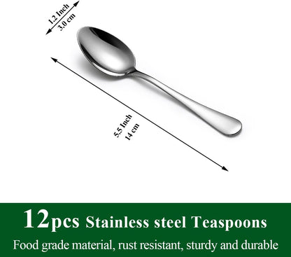 Demitasse Espresso Spoons 12 Pieces 5.5", Stainless Steel Mini Spoons Set for Coffee, Dessert, Ice Cream, Metal Cutlery Spoon for Home, Kitchen, Restaurant Café, Dishwasher Safe