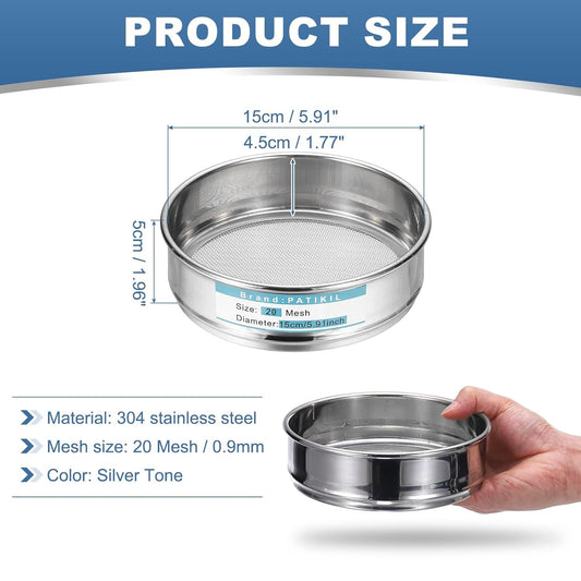 20 Mesh(0.9mm) Lab Sieve, 5.9"(15cm) Diameter Sifting Screen 304 Stainless Steel Wire Cloth Fine Mesh Sieve for Industrial Laboratory Home Soil Sifter Dry Sift Screens Hash - Colors B