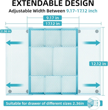 Expandable Desk Drawer Organizer, Mesh Drawer Organizer Tray with 10 Adjustable Compartments, Desk Organizers and Accessories, 5 Dividers Drawer for Office Supplies, Makeup & Vanity (Black)