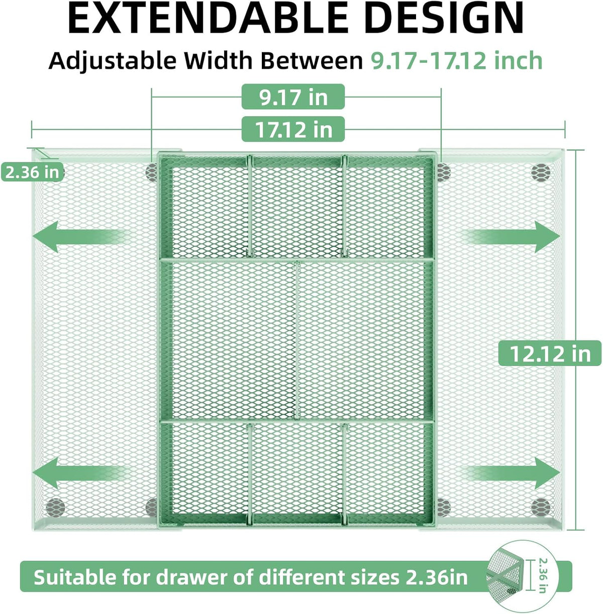 Expandable Desk Drawer Organizer, Mesh Drawer Organizer Tray with 10 Adjustable Compartments, Desk Organizers and Accessories, 5 Dividers Drawer for Office Supplies, Makeup & Vanity (Black)