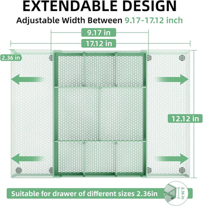 Expandable Desk Drawer Organizer, Mesh Drawer Organizer Tray with 10 Adjustable Compartments, Desk Organizers and Accessories, 5 Dividers Drawer for Office Supplies, Makeup & Vanity (Black)