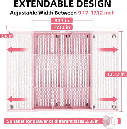 Expandable Desk Drawer Organizer, Mesh Drawer Organizer Tray with 10 Adjustable Compartments, Desk Organizers and Accessories, 5 Dividers Drawer for Office Supplies, Makeup & Vanity (Black)
