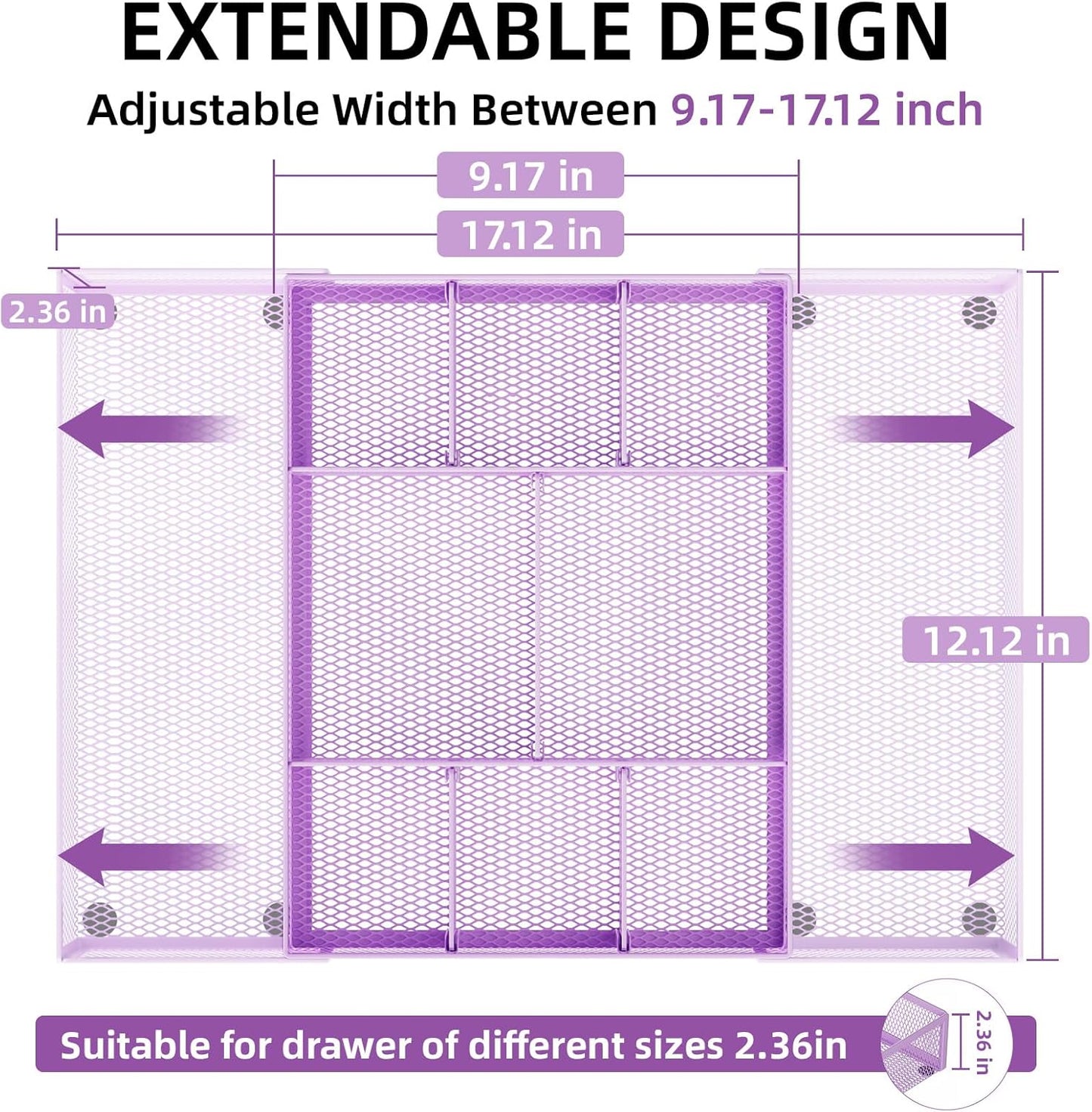 Expandable Desk Drawer Organizer, Mesh Drawer Organizer Tray with 10 Adjustable Compartments, Desk Organizers and Accessories, 5 Dividers Drawer for Office Supplies, Makeup & Vanity (Black)