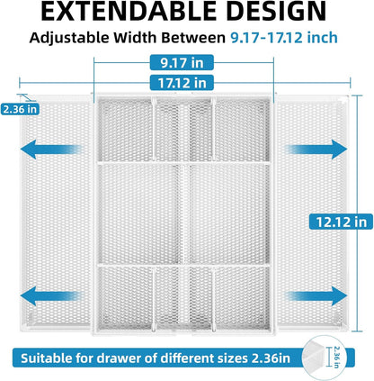 Expandable Desk Drawer Organizer, Mesh Drawer Organizer Tray with 10 Adjustable Compartments, Desk Organizers and Accessories, 5 Dividers Drawer for Office Supplies, Makeup & Vanity (Black)