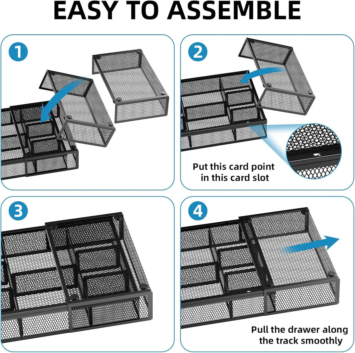 Expandable Desk Drawer Organizer, Mesh Drawer Organizer Tray with 10 Adjustable Compartments, Desk Organizers and Accessories, 5 Dividers Drawer for Office Supplies, Makeup & Vanity (Black)