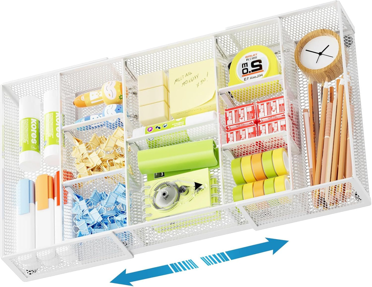 Expandable Desk Drawer Organizer, Mesh Drawer Organizer Tray with 10 Adjustable Compartments, Desk Organizers and Accessories, 5 Dividers Drawer for Office Supplies, Makeup & Vanity (Black)