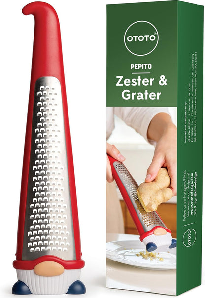 Grater - Stainless Steel, BPA Free, Dishwasher Safe, Fun Kitchen Gadget, Vegetable Shredder, Cute Kitchen Gifts & Accessories (Pepito Gnome Grater, Red)
