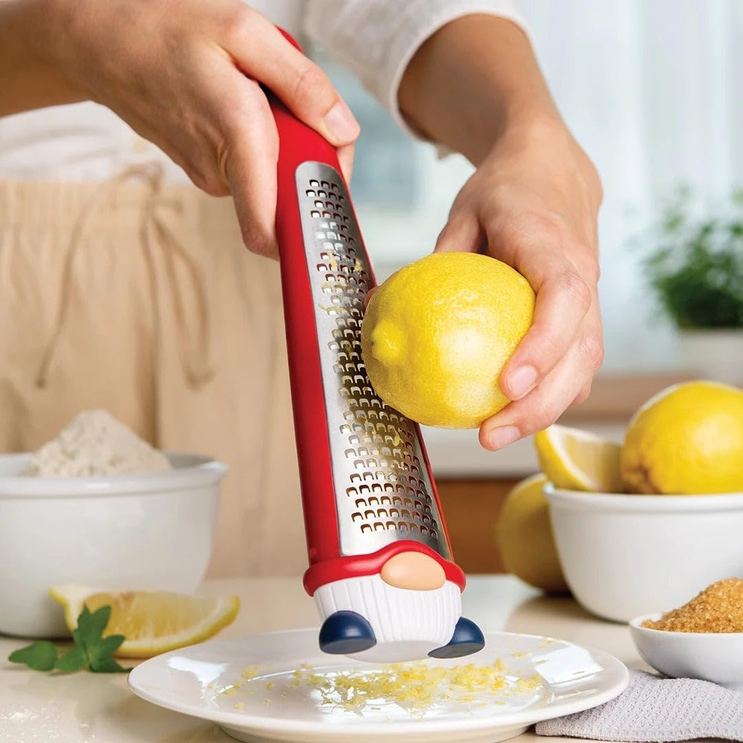Grater - Stainless Steel, BPA Free, Dishwasher Safe, Fun Kitchen Gadget, Vegetable Shredder, Cute Kitchen Gifts & Accessories (Pepito Gnome Grater, Red)