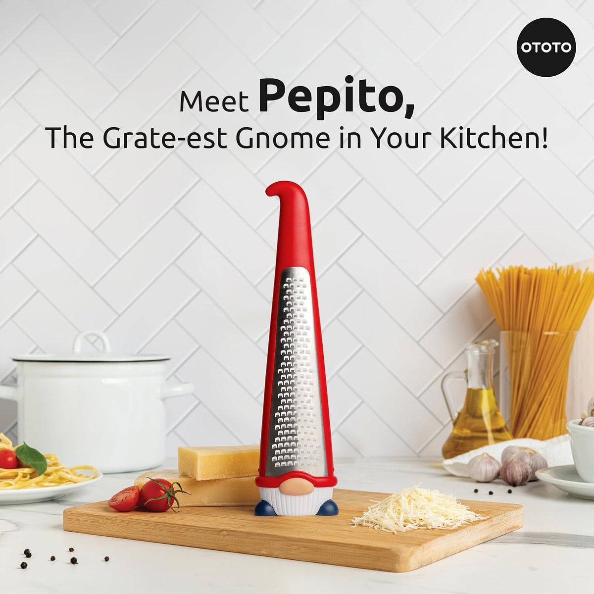 Grater - Stainless Steel, BPA Free, Dishwasher Safe, Fun Kitchen Gadget, Vegetable Shredder, Cute Kitchen Gifts & Accessories (Pepito Gnome Grater, Red)