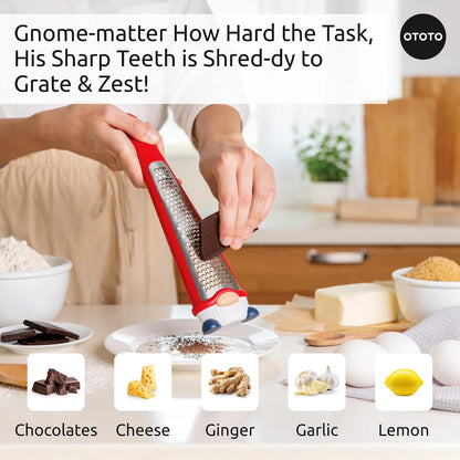 Grater - Stainless Steel, BPA Free, Dishwasher Safe, Fun Kitchen Gadget, Vegetable Shredder, Cute Kitchen Gifts & Accessories (Pepito Gnome Grater, Red)