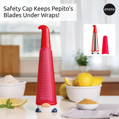 Grater - Stainless Steel, BPA Free, Dishwasher Safe, Fun Kitchen Gadget, Vegetable Shredder, Cute Kitchen Gifts & Accessories (Pepito Gnome Grater, Red)