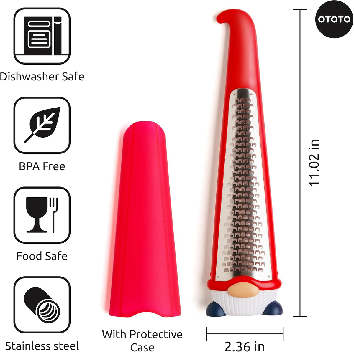 Grater - Stainless Steel, BPA Free, Dishwasher Safe, Fun Kitchen Gadget, Vegetable Shredder, Cute Kitchen Gifts & Accessories (Pepito Gnome Grater, Red)