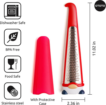 Grater - Stainless Steel, BPA Free, Dishwasher Safe, Fun Kitchen Gadget, Vegetable Shredder, Cute Kitchen Gifts & Accessories (Pepito Gnome Grater, Red)