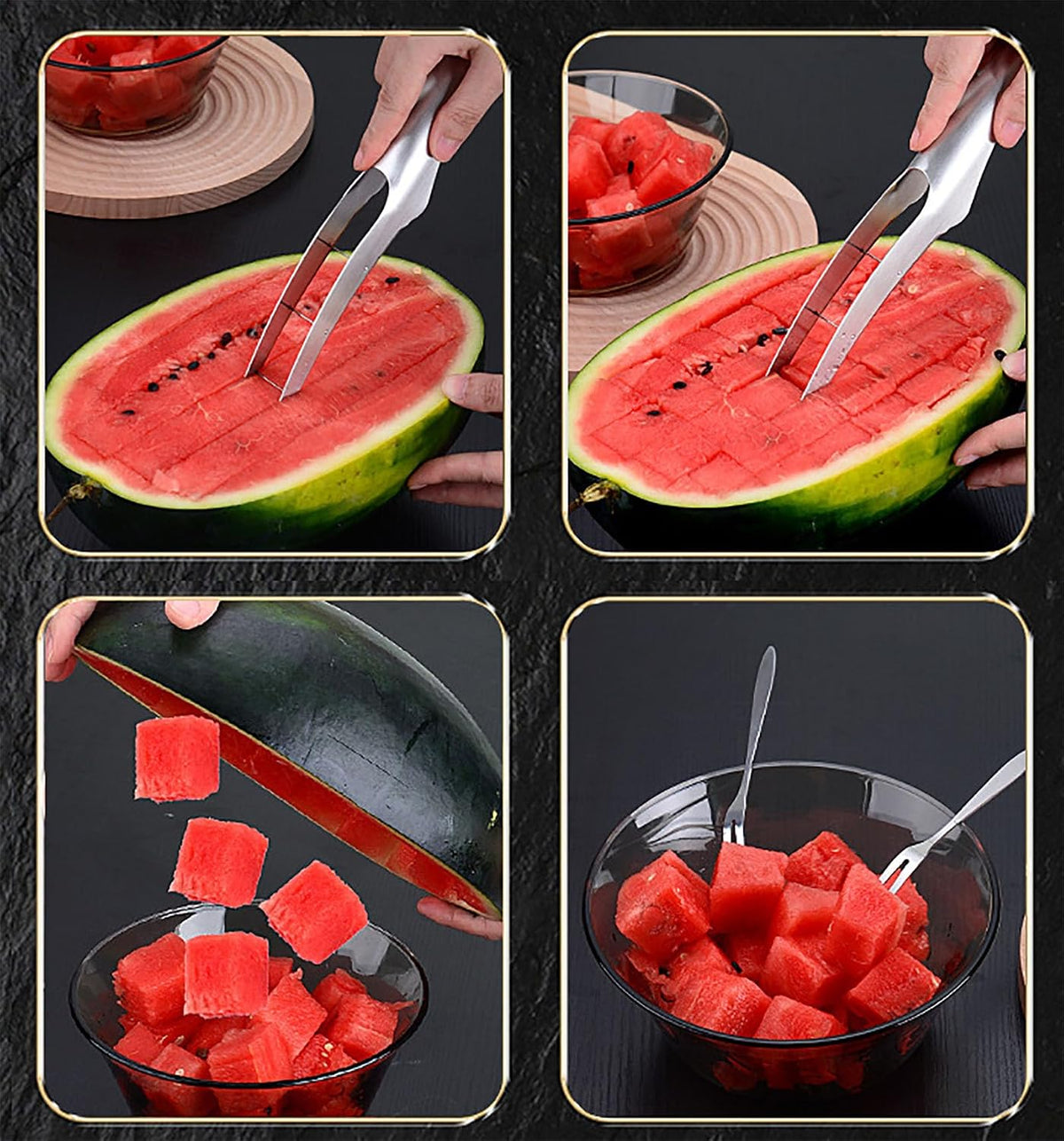 Watermelon Cutter Slicer with 2 Pieces Forks, Stainless Steel