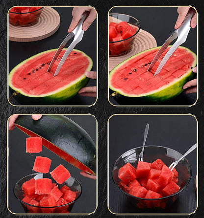 Watermelon Cutter Slicer with 2 Pieces Forks, Stainless Steel