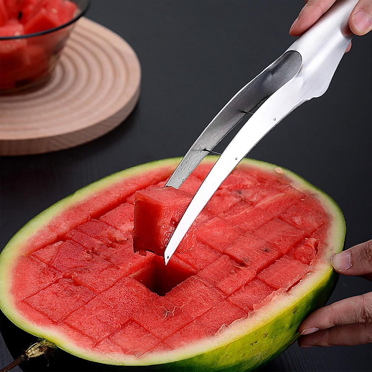 Watermelon Cutter Slicer with 2 Pieces Forks, Stainless Steel